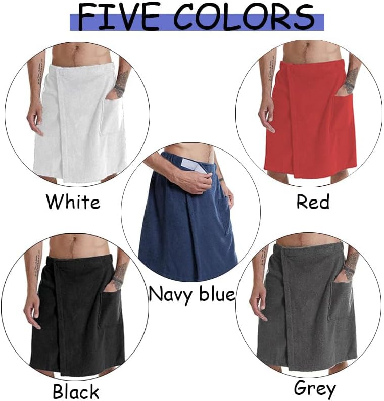 Mens Soft Coral Fleece Bath Towel Wrap Adjustable Waist Red