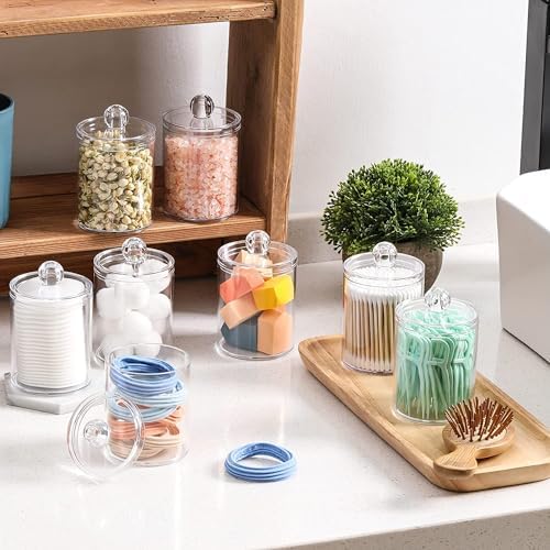 Wellinc Q-tip Holder Dispenser 10 oz Clear Plastic Jar Set