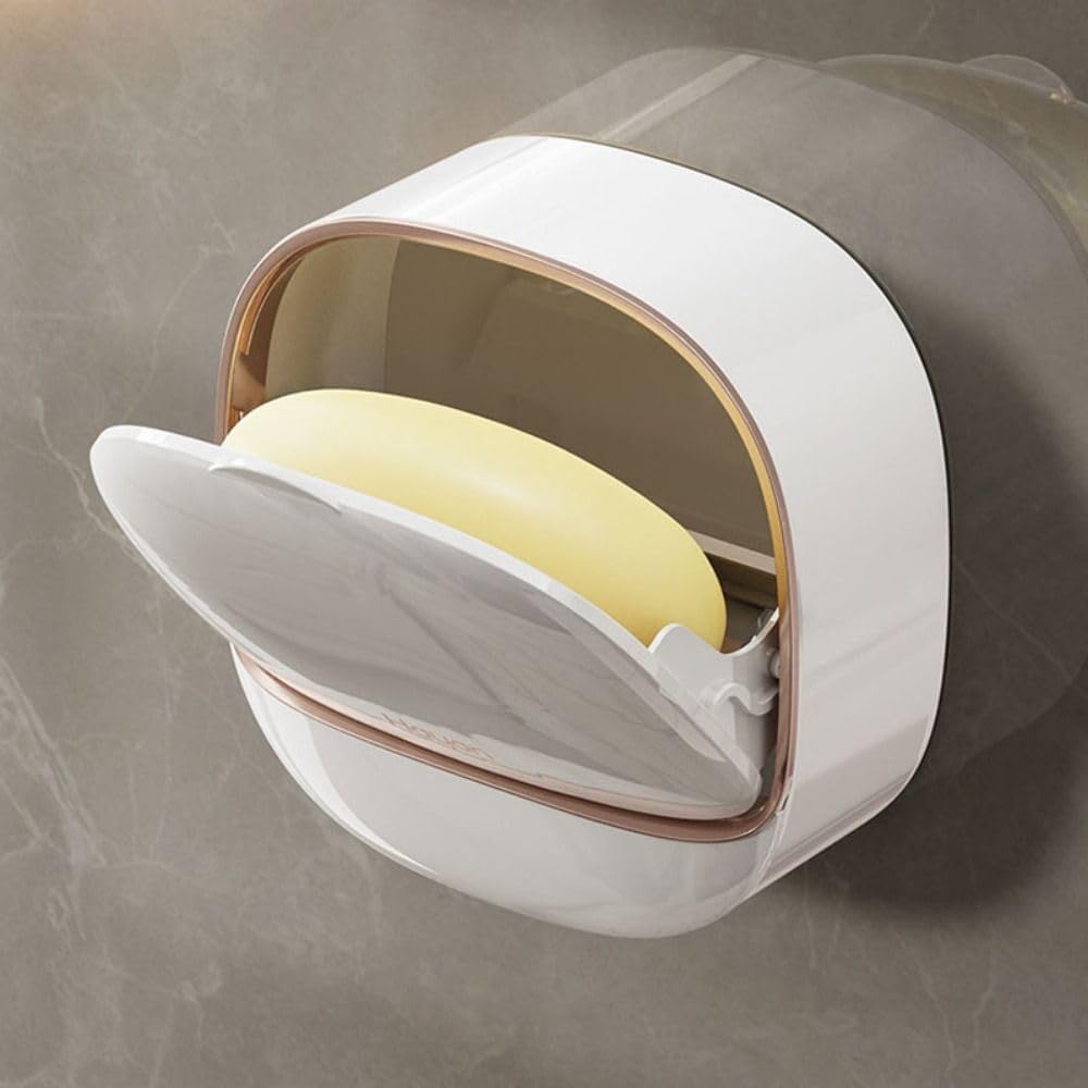 Wall-Mounted Soap Holder with Drain Tray - White 1