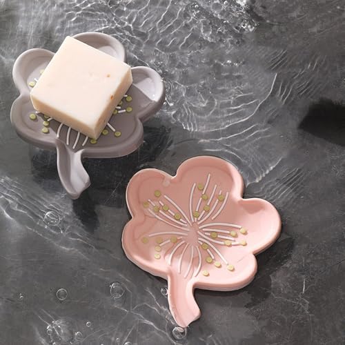 Pink Flower Shape Non-Slip Soap Dish with Drainage