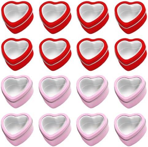 18 Pcs Heart Shaped Metal Cans with Clear Lids for Art Crafts