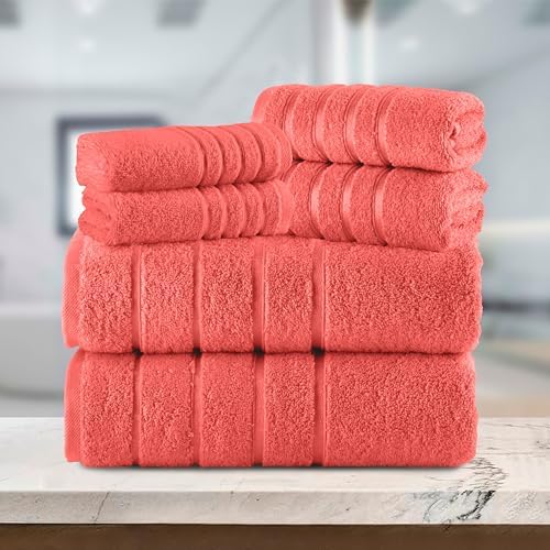 Elegant Comfort 4 Lines Viscose Stripe 6-Piece Luxury Towel Set