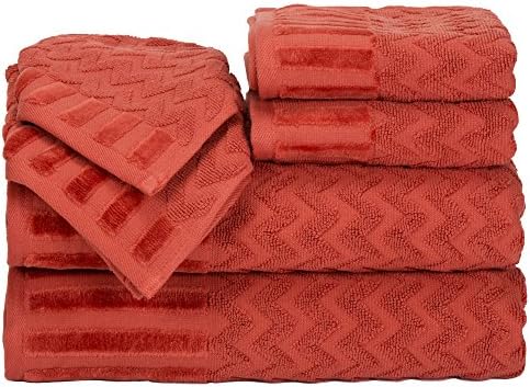 Lavish Home 6-Piece Cotton Bath Towel Set - Brick Chevron Patterned