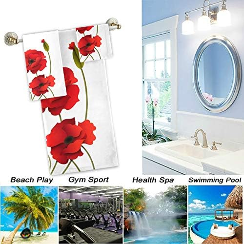 Naanle Red Poppy Flower Towel Set of 3