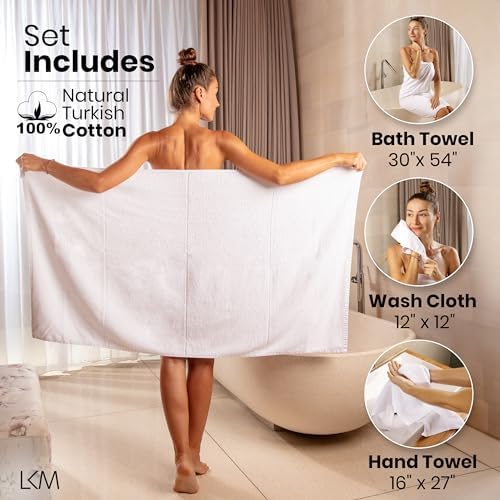 LKM Turkish Cotton Bath Towel Set 3 Piece Grey Luxury Towels