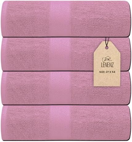 Lenenz 4 Pack Premium Cotton Bath Towels - Ultra Soft Quick-Dry Durable 27x54