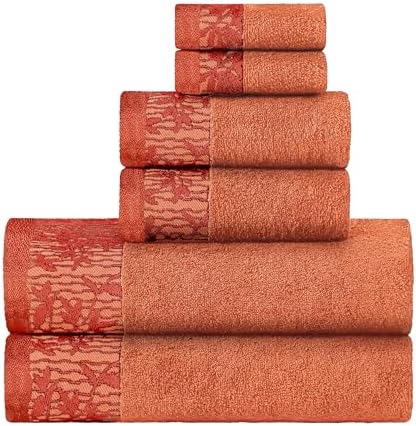 Superior 6 Piece Cotton Towel Set with Floral Border
