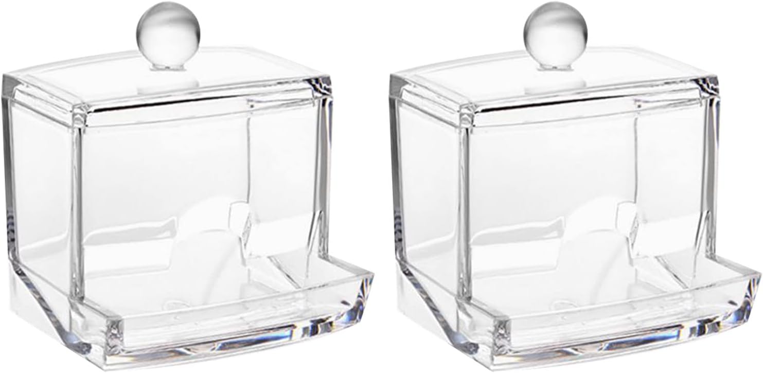 Khakho 2Pcs Clear Cotton Swab Holder with Lid