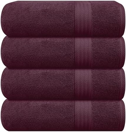 GLAMBURG Premium Cotton 4 Pack Bath Towel Set - Burgundy