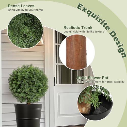 GarveeHome 24 Artificial Cedar Topiary Ball Tree 2 Pack