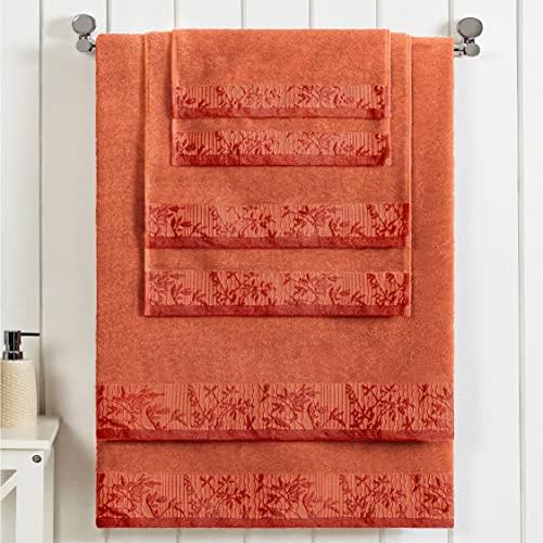 Superior 6 Piece Cotton Towel Set with Floral Border