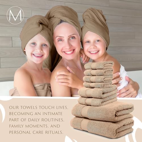 MAURA Biege Bath Towel Set of 8 - Hotel Quality