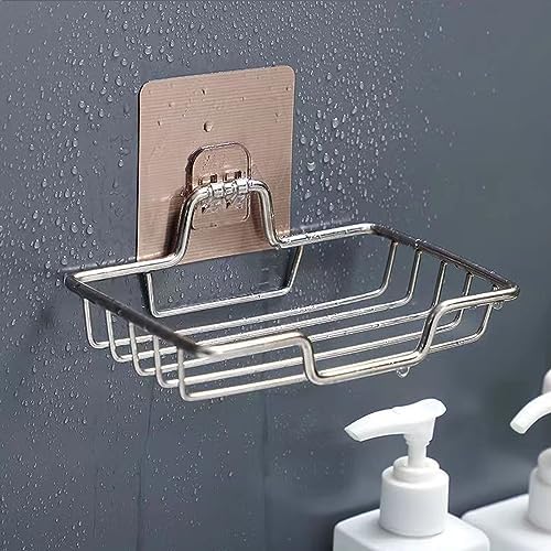 2-Pack Stainless Steel Soap Dish Holder with Self-Adhesive Hooks