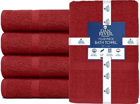 DAN RIVER 100 Cotton Bath Towels 27x54 Red 550 GSM 4-Pack