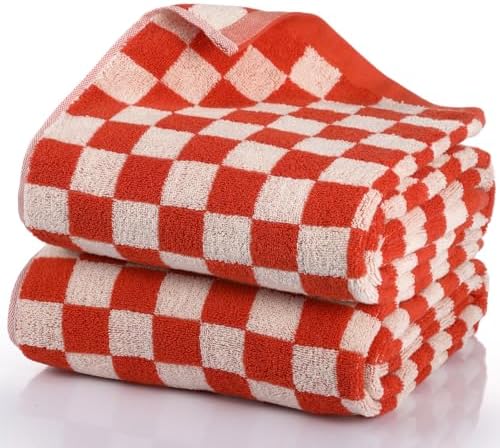 Breling 2 Pcs Checkered Bath Towels Red 1