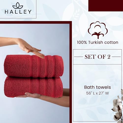 HALLEY Turkish 2 Pack Bath Towels - 650 GSM Red