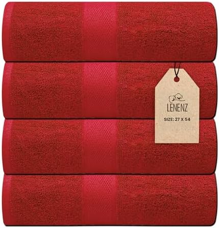 Lenenz Luxury Bath Towels 4 Pack Red 27x54 1