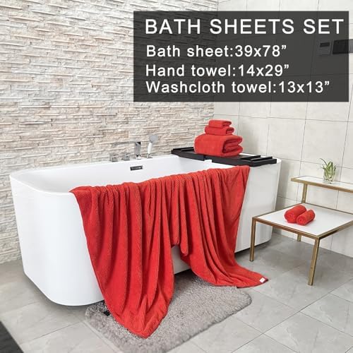 YTYC Oversized Bath Towels Set of 6 Red