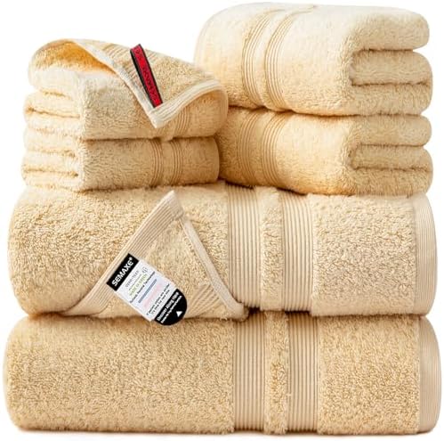 SEMAXE Solid 6-Piece Towel Set - 100 Cotton 600 GSM Beige