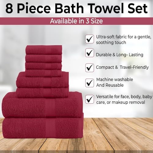 QUBA LINEN 8-Piece Towel Set Burgundy