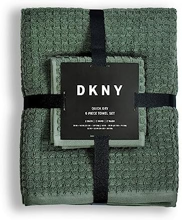 DKNY Quick Dry Cotton Towel Set - 2 Bath 2 Hand 2 Washcloths Moss
