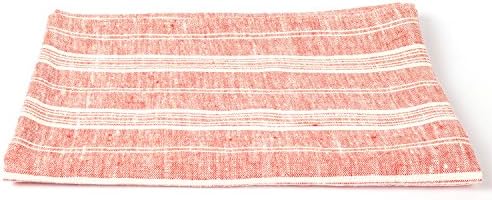 Set of 4 Bath Towels Red White Linen Multistripe