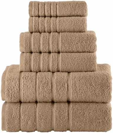 Elegant Comfort 4 Lines Viscose Stripe Towel Set - 6 Piece Taupe