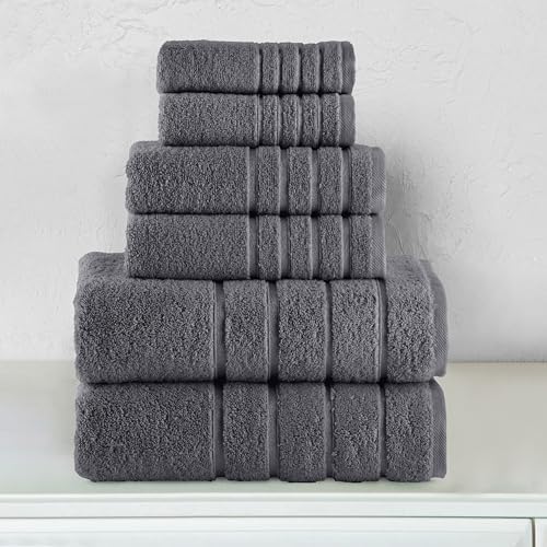 Elegant Comfort 6-Piece Viscose Stripe Towel Set - Gray