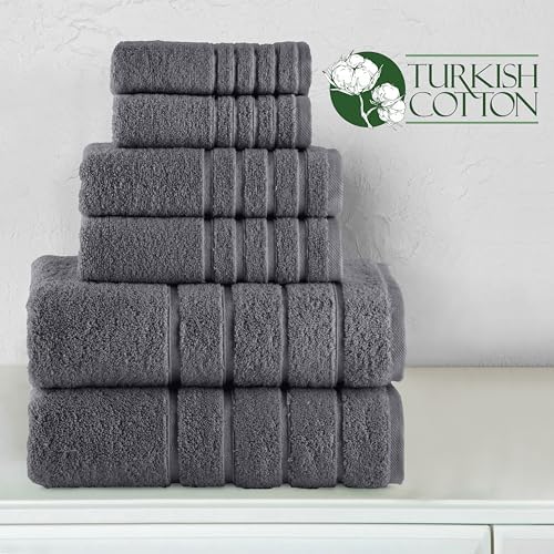 Elegant Comfort 6-Piece Viscose Stripe Towel Set - Gray
