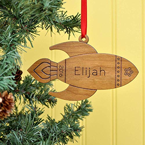Rocket Ornament Personalized Outer Space Babys First Christmas 2024 Wood