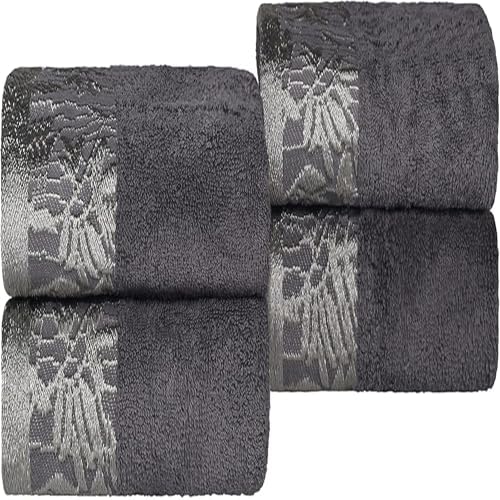 Superior Cotton Hand Towels Set of 4 with Grey Border