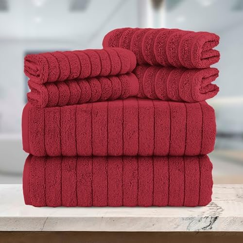 Elegant Comfort Turkish Cotton 6-Piece Bath Towel Set Burgundy