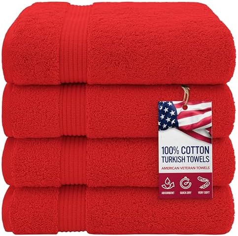 American Veteran 4 Pack Turkish Bath Towels Red