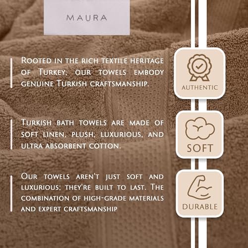MAURA Biege Hand Towels Set of 6 - Brown Luxury Turkish Cotton