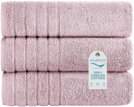 SALBAKOS 3-Piece Turkish Bath Towel Set - 100 Cotton 30x56 Rose