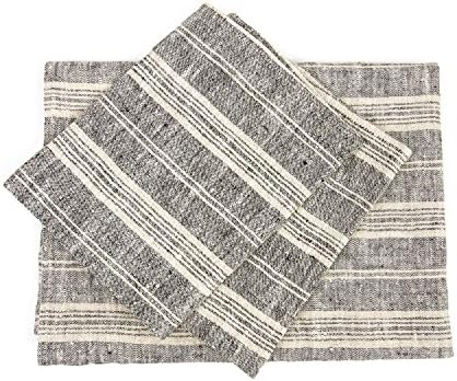LinenMe Multistripe Bath Towel Set - Black Natural