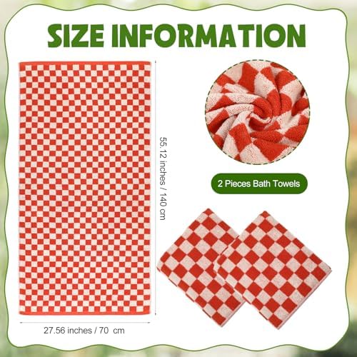 Breling 2 Pcs Checkered Bath Towels Red 1