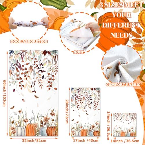 Preboun 3 Pack Autumn Pumpkin Bath Towels Set 1