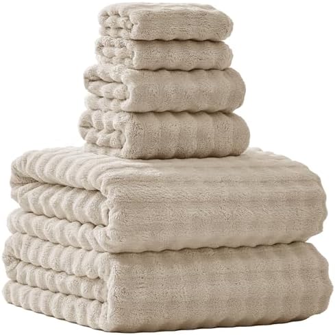 HVMS Oversized Bath Towels 40x80 Inches 6PCS Beige