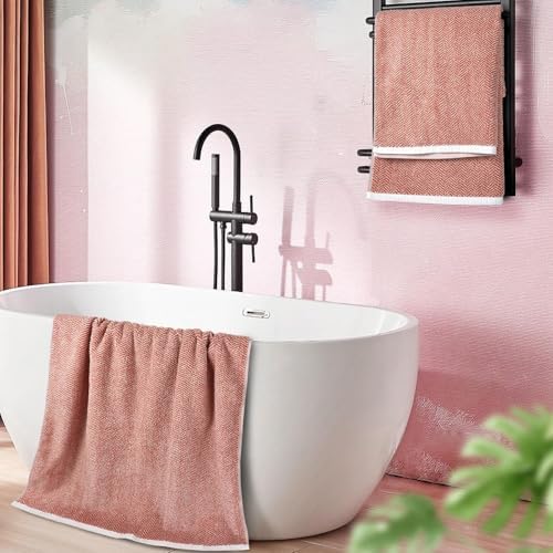Cleanbear Coral Bath Towels Set with Herringbone Stripes