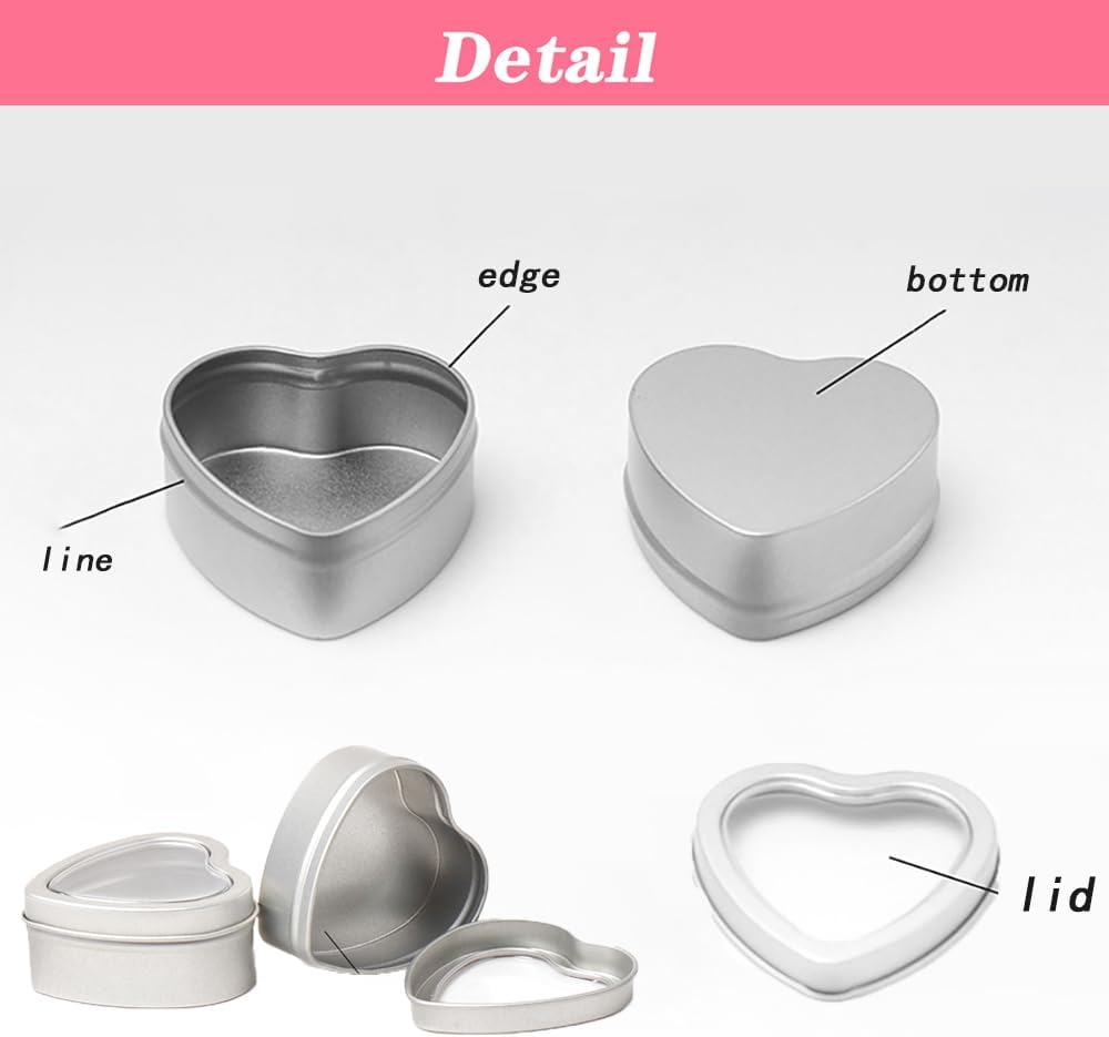 18 Pcs Heart Shaped Metal Cans with Clear Lids for Art Crafts