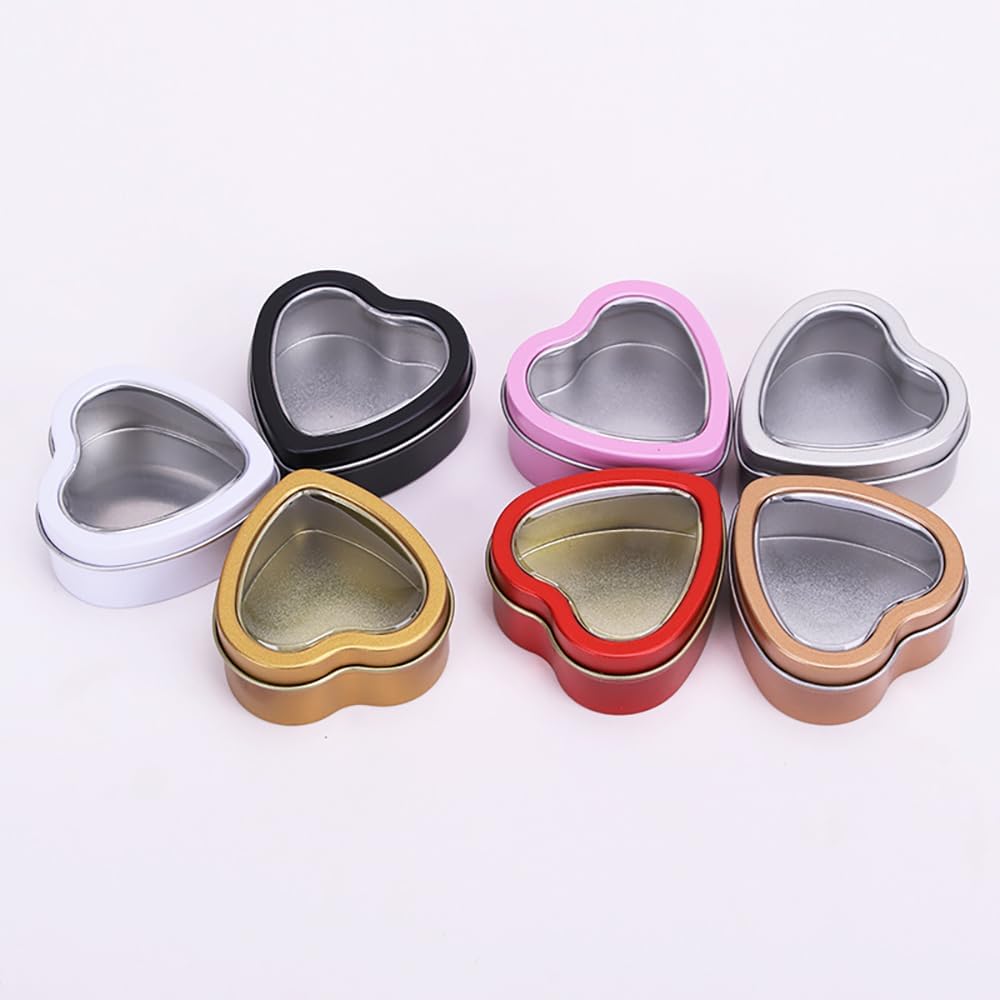 18 Pcs Heart Shaped Metal Cans with Clear Lids for Art Crafts