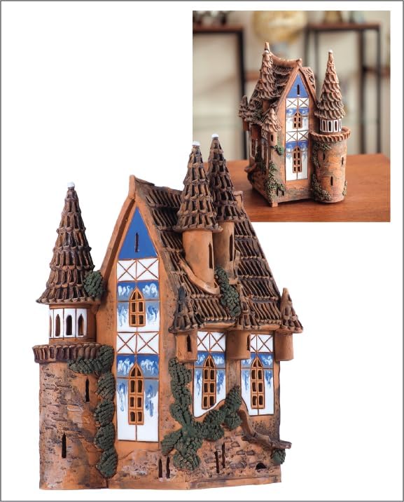 Midene Handmade Ceramic Tealight Candle Holder Fantasy Light House