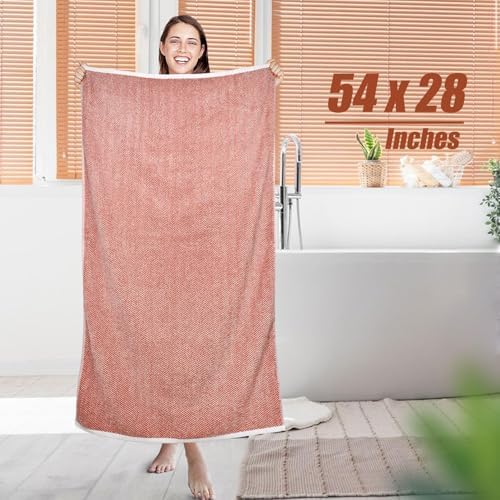 Cleanbear Coral Bath Towels Set with Herringbone Stripes