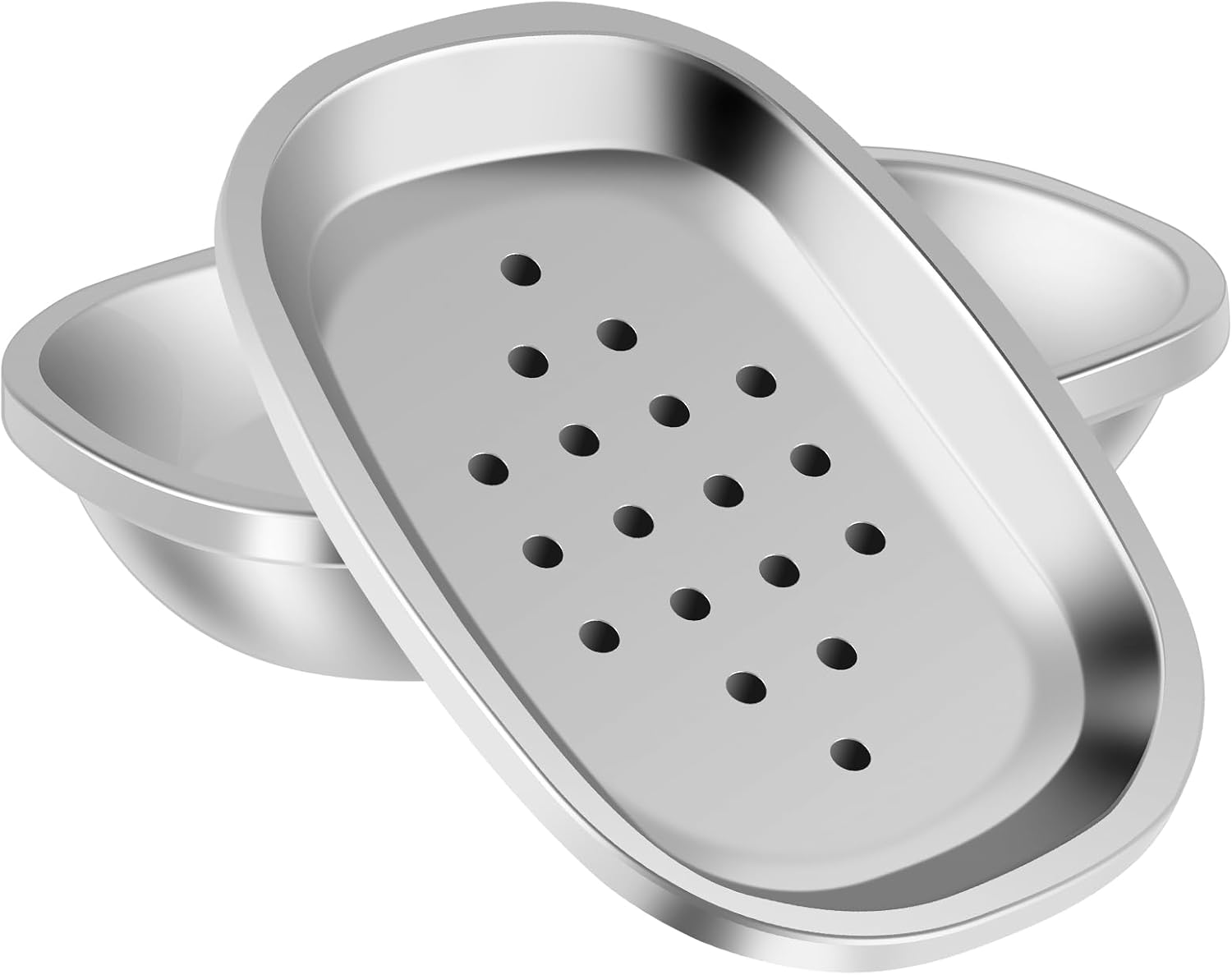 2Pcs Draining Soap Dishes Stainless Steel Holder for Bathroom Double Layer Design