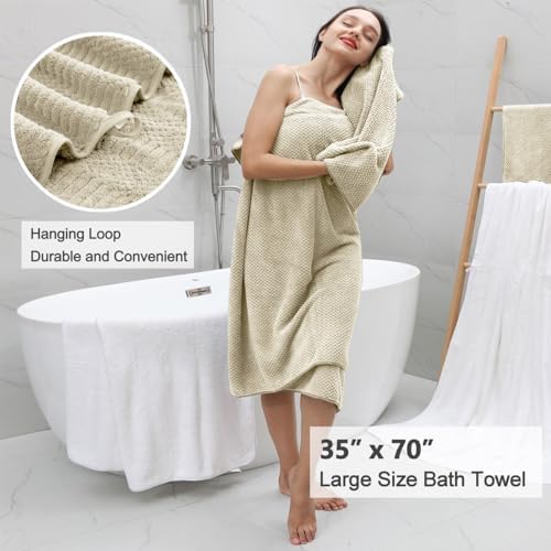 8 Pcs Tan Oversized Bath Towel Set - Soft Durable Quick Dry