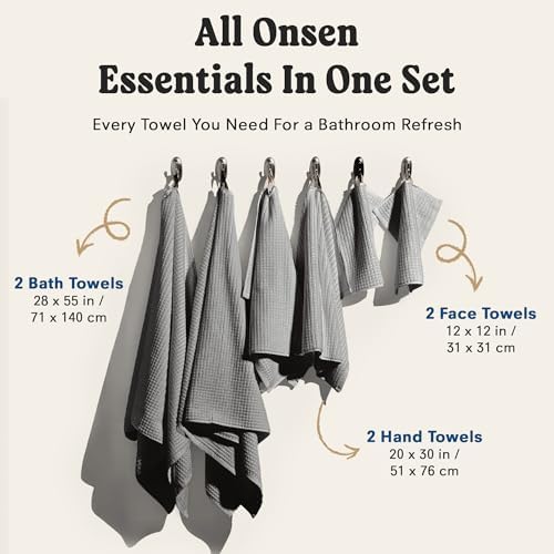 ONSEN Terry Cotton Bath Towel Set - Quick Drying Lightweight