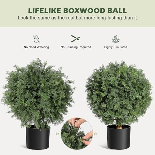 GarveeHome 24 Artificial Cedar Topiary Ball Tree 2 Pack