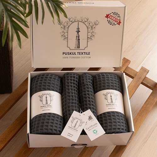 Luxury Waffle Towel Set 4 Pieces Anthracite