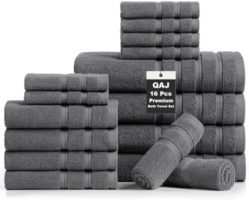 QAJ 16-Piece Bath Towels Set - 100 Cotton Soft and Durable